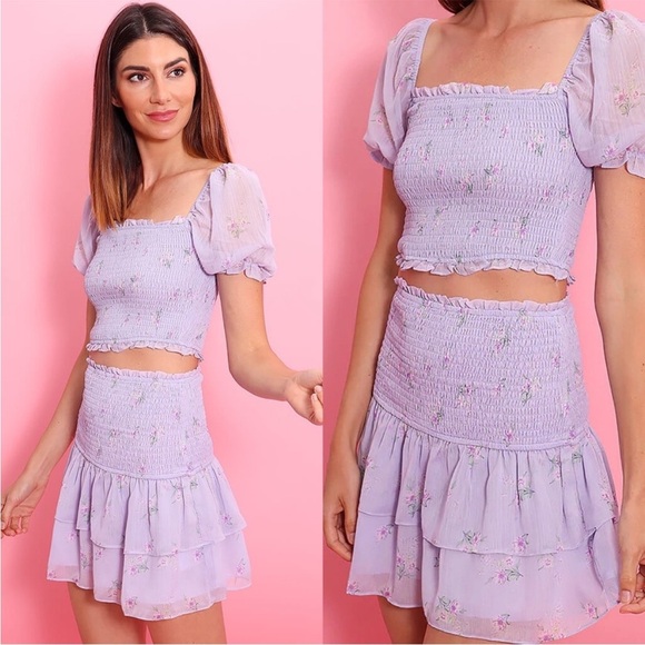 Revolve Storia Smocked Floral Mini Skirt - Picture 1 of 6